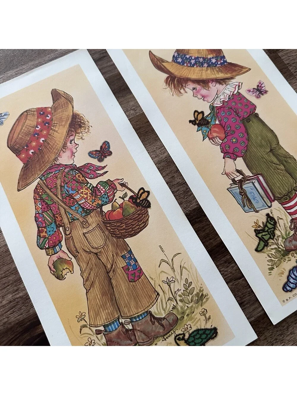 2 Vtg 1970 Holly Hobbie Boy Decoupage Ephemera Overalls Print 5”x 10.75” Amy